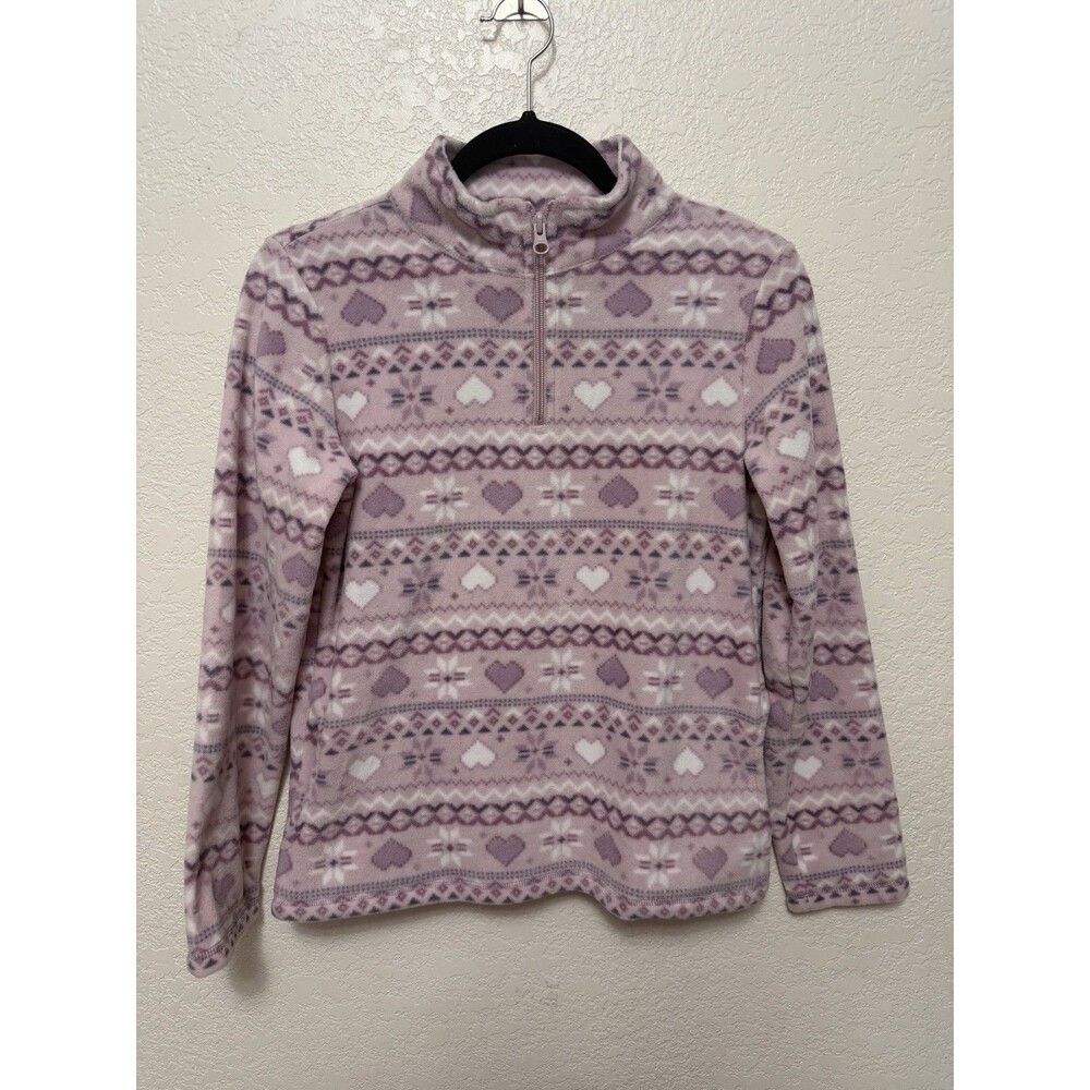 The Childrens Place Fleece Pullover Quarter Zip Sz XL 14 Purple Fair Isle NEW
